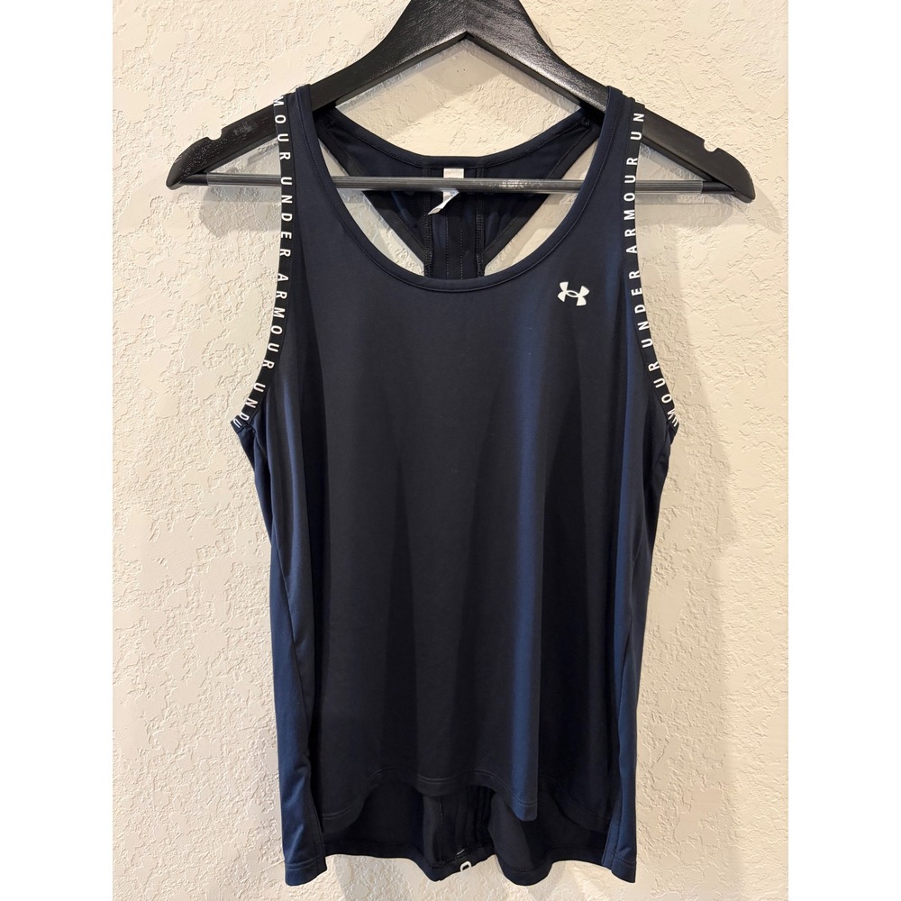 Under Armour HeatGear Black Racerback Tank Top Branded Logo Straps Small
